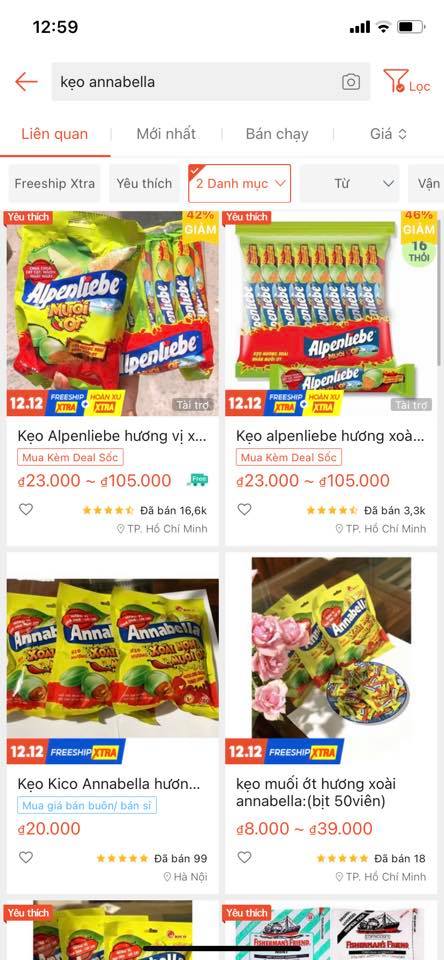 Kẹo Annabella cũng được rao bán rất rộng rãi trên các trang mạng điện tử