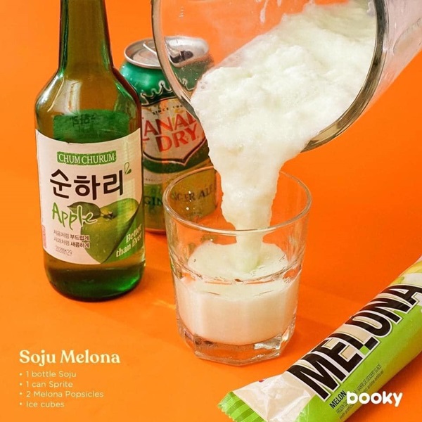 Soju táo 60% + kem que Melona + Soda Canada Dry 40%