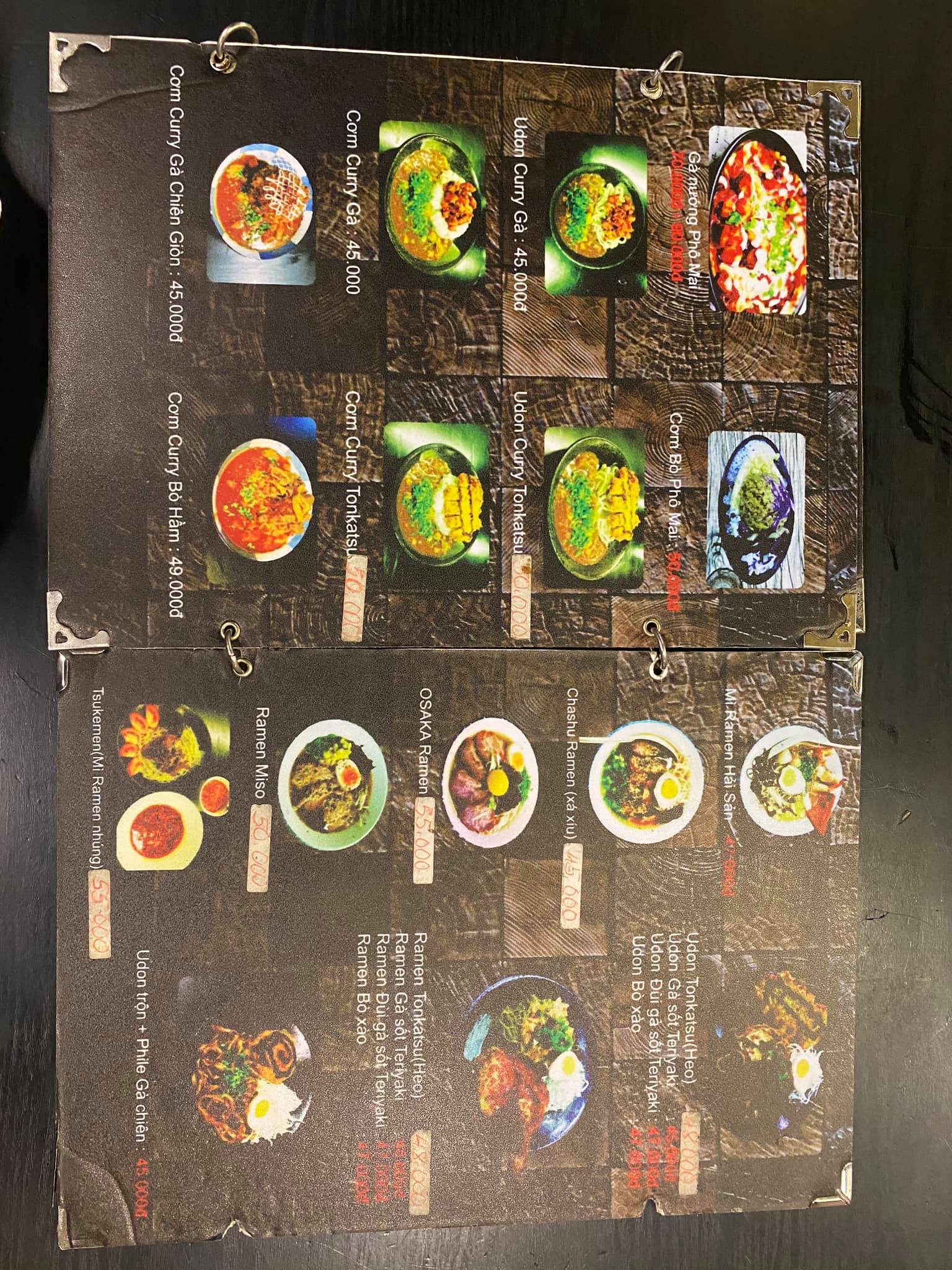 menu món Nhật tại quán