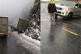 Sa Pa mới có tuyết, đã có du khách gặp tai nạn trên đường lên, ai đi nhớ chú ý