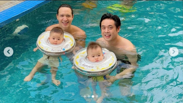 Gia đình Dương Khắc Linh check in bể bơi nhà Hà Hồ