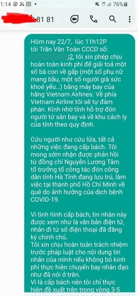 mạnh thường quân chi tiền 2 chuyến bay đưa 380 bà con Quảng Nam về quê tránh dịch