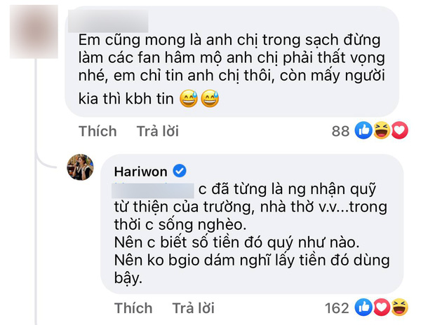 Hari Won giải thích lý do Trấn Thành che một phần sao kê bằng giấy