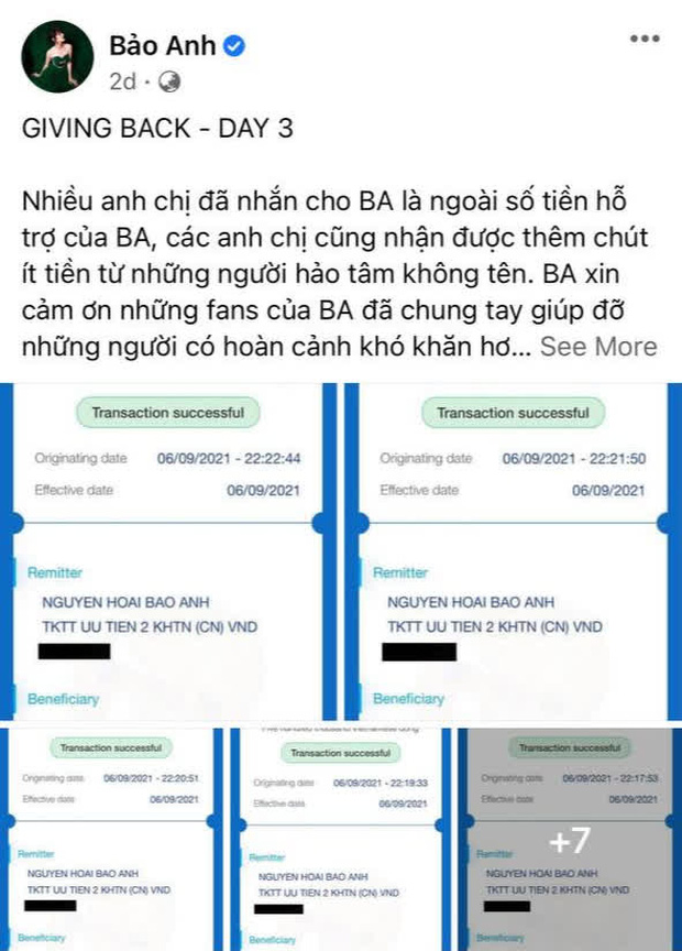 Dù dùng tiền túi làm từ thiện nhưng mỗi ngày Bảo Anh đều cập nhật tình hình hỗ trợ người dân đầy đủ