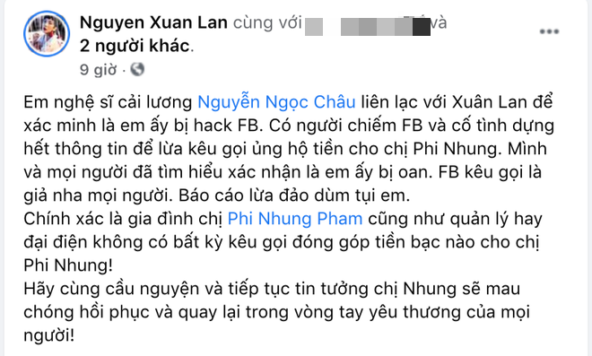 Xuân Lan 'tố' tài khoản 1 ca sĩ cải lương lừa đảo, kêu gọi tiền chữa trị Covid-19 cho Phi Nhung