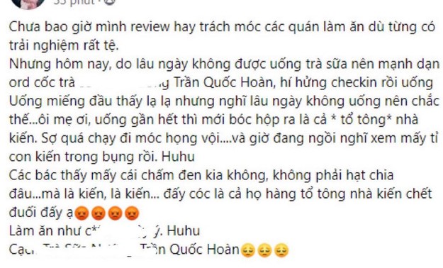 Hí hửng đặt trà sữa, cô gái nhận được cả tổ kiến bên trong