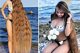 Những bức ảnh đi biển độc đáo của người phụ nữ gần 30 năm không cắt tóc, trông như nàng tiên cá
