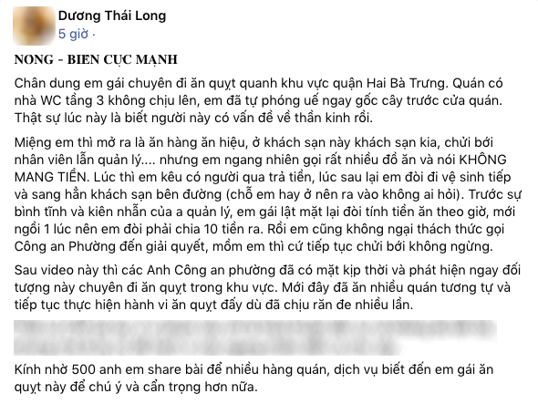 cô gái náo loạn Hà Nội, quỵt từ bộ móng 300k đến bill ăn nhà hàng 6 triệu