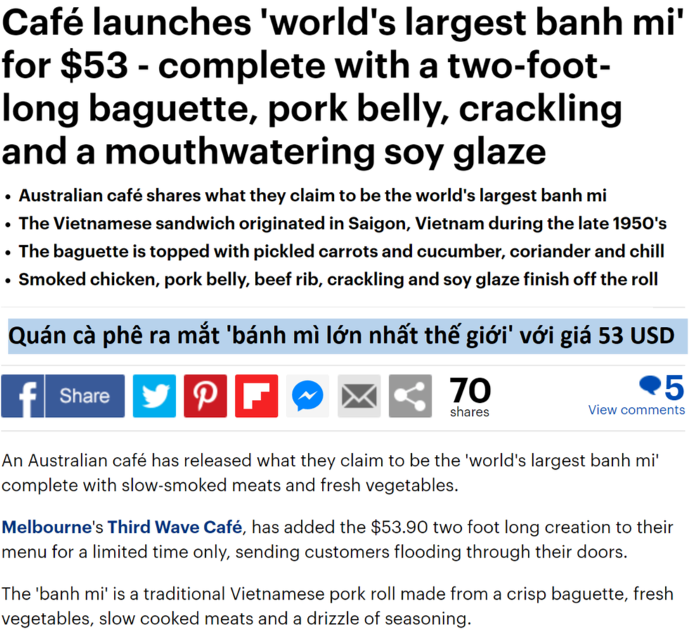 Không còn bình dân, bánh mì Việt Nam trong một quán cà phê ở Australia được bán giá trên trời: Hơn 1 triệu đồng