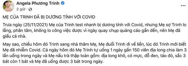 Angela Phương Trinh tiếp tục đăng clip mẹ ăn cháo giun đất liền khỏi covid-19 dù vừa bị phạt 7,5 triệu