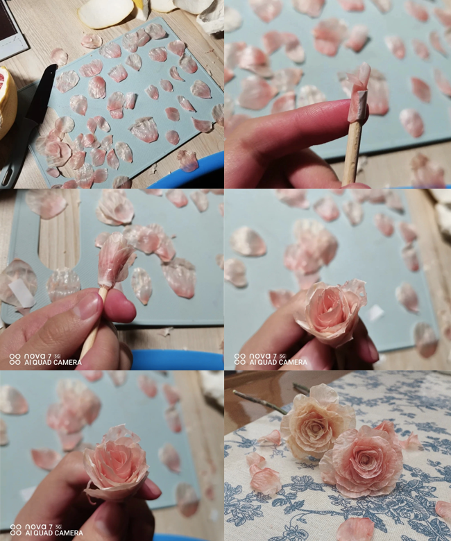 Tết trổ tài DIY làm ngay bình bông toàn hoa hồng được làm từ nguyên liệu nhà nào cũng có mà toàn bỏ đi: vỏ múi bưởi 