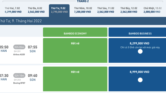 giá vé của Bamboo Airways