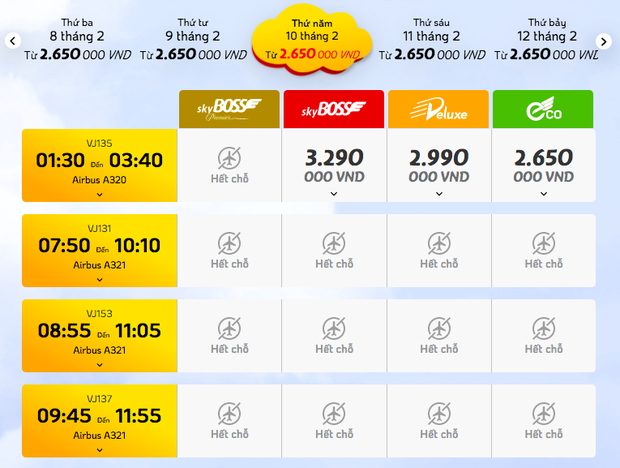 giá vé của Vietjet Air