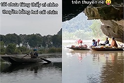 Một chiếc Tây ngỡ ngàng ngơ ngác trước cảnh chèo thuyền ở Ninh Bình, ngã ngửa khi còn có cả Circle K trên thuyền