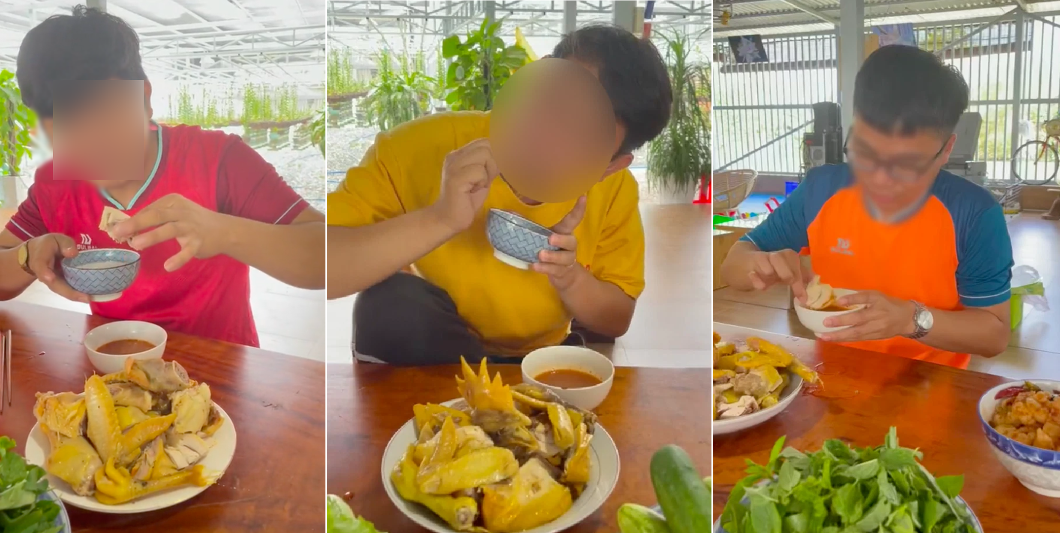3 thanh niên gây tranh cãi khi ăn liền lúc 15 con gà