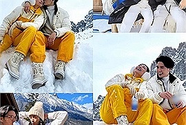 Ngô Thanh Vân - Huy Trần hưởng tuần trăng mật sớm ở Thụy Sĩ, "thơm má" cực ngọt giữa trời tuyết rơi