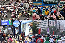 Người dân ở hai thành phố lớn - Hà Nội, TP.HCM di chuyển về quê trước kỳ nghỉ lễ 30/4 - 1/5 gây ùn tắc kéo dài ở nhiều khu vực