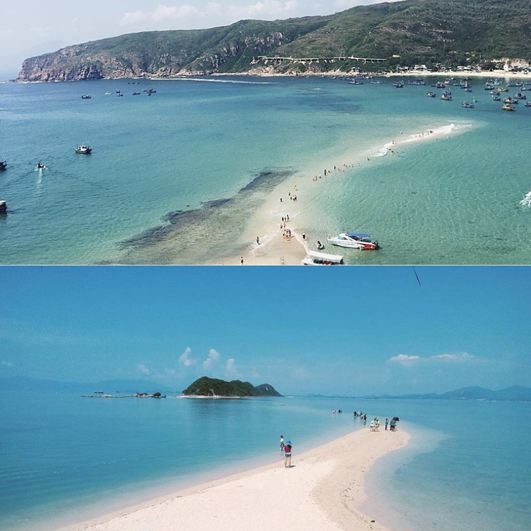 Con đường xuyên biển của Việt Nam dẫn ra đảo Hòn Khô (Bình Định) khiến du khách thích thú, ngồi chờ cả ngày để thấy nó xuất hiện