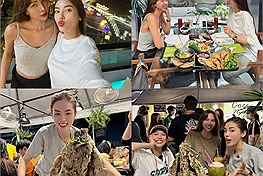 Kỳ Duyên - Minh Triệu rủ nhau đi Bangkok du hí, mở food tour hoành tráng với sườn cả tảng