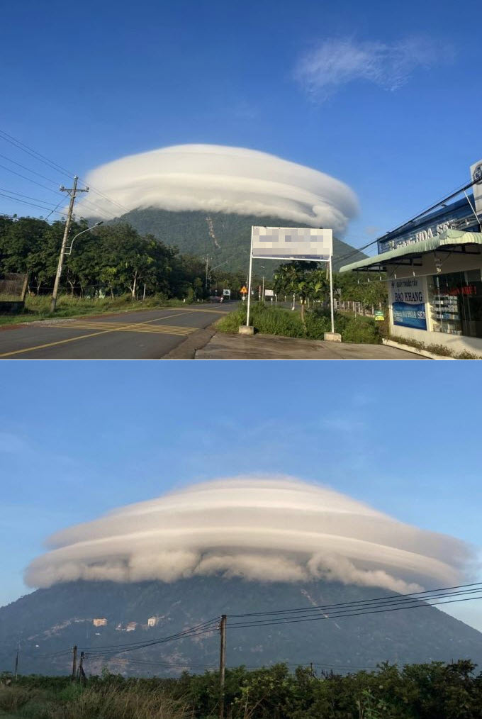 Núi Bà Đen giăng mây thấu kính như chiếc đĩa bay