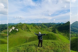Đồi cỏ Vinh Quý ở Cao Bằng vào mùa cỏ xanh mướt quyến rũ: "Không gian thiên nhiên mang một bầu không khí trong lành, phảng phất hương núi rừng"