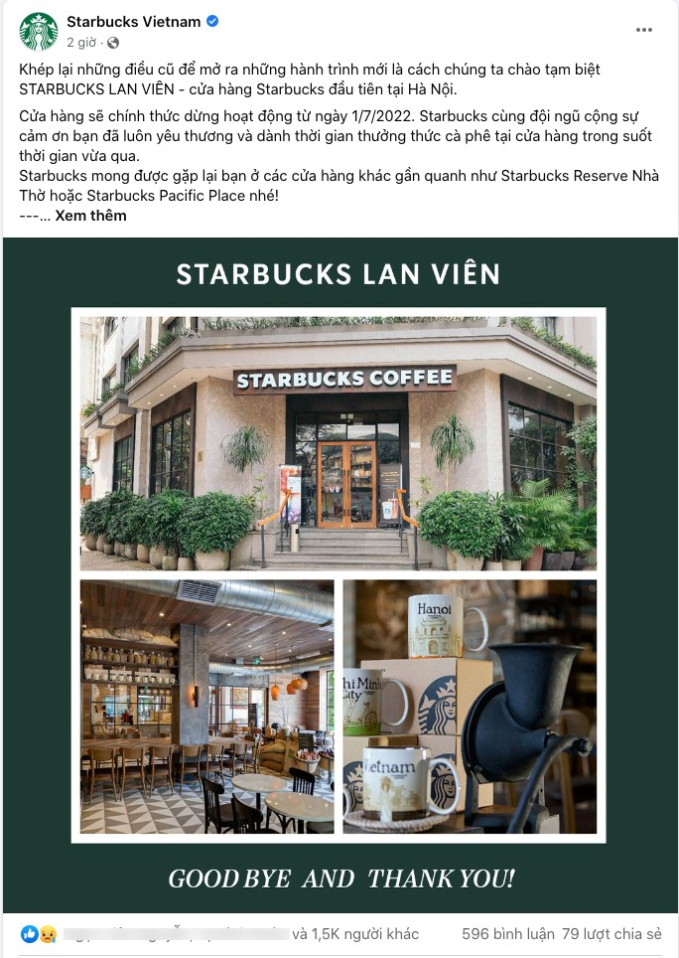 Starbucks Đông Du thông báo đóng cửa
