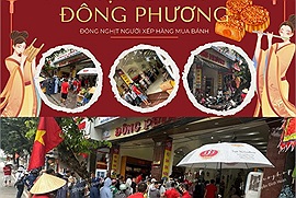 Nhiều người xếp hàng dài mua bánh Trung thu trước cửa hàng Đông Phương