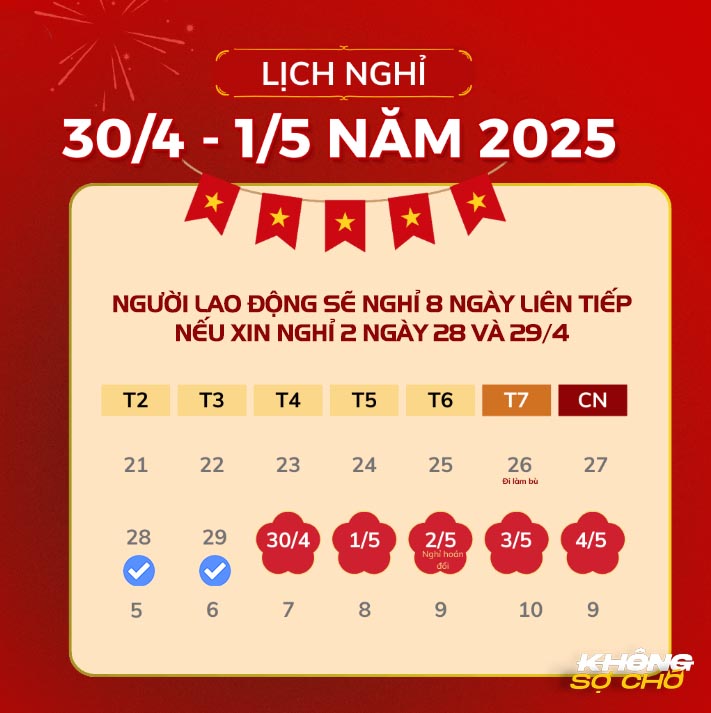 kỳ nghỉ lễ 30/4 - 1/5 năm 2025