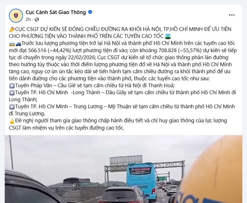 đóng cao tốc chiều ra khỏi Hà Nội